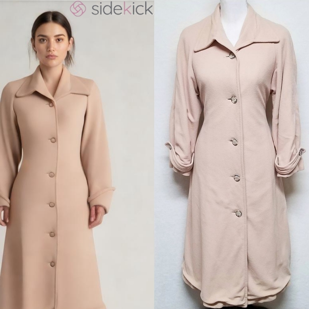 Kashmiracle Vintage 70s Peach Faux Cashmere Dagger Collar Bubble Hem Trench Coat